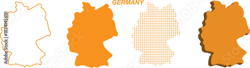 Germany Map Vector Set, European Outline Silhouette Dotted 3D Solid Shapes, Germany Country Infographic Template, Editable EPS Germany Geography