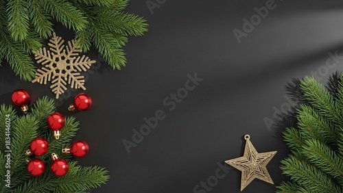 Christmas Decorations Flat Lay on Dark Background