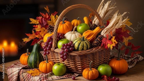 Autumn Harvest Basket with Fall Fruits