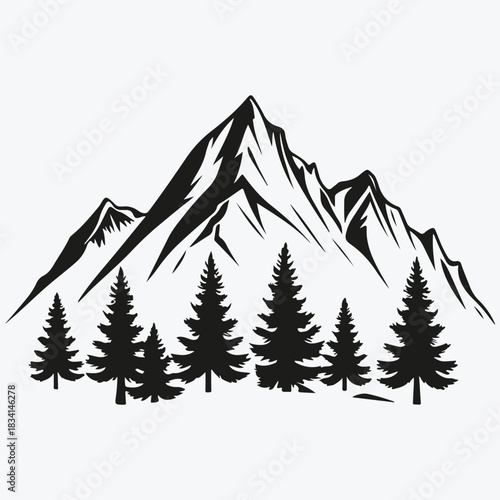 Wilderness mountain with forest silhouette sketch illustration vector