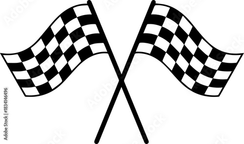 Canvas Print Two crossed black and white checkered finish line flags waving against a plain,