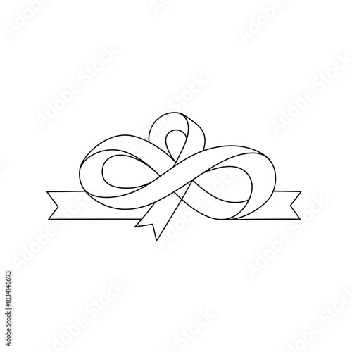 Ribbon bow gift decoration continuous line symbol vector illustration