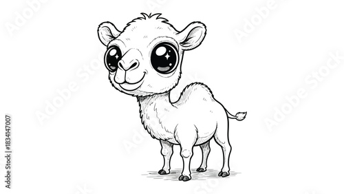 Smiling Camel Calf: This adorable calf with a heart-melting smile, stands, exuding a playful innocence, captivating viewers with its charm.