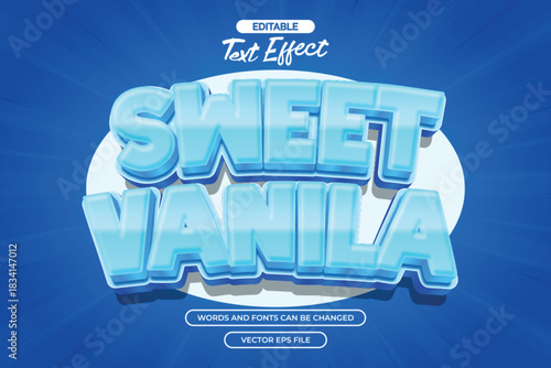 Sweet vanila editable text effect with 3d blue cartoon text style