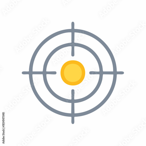 Abstract graphic icon of a bullseye target with gray concentric circles and a yellow center dot