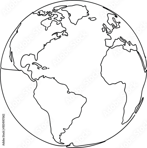 World Map Globe in Continuous Line Art.