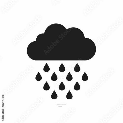 Black cloud with falling rain drops icon