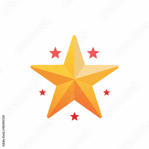Shiny golden five pointed star surrounded by multiple red stars award concept
