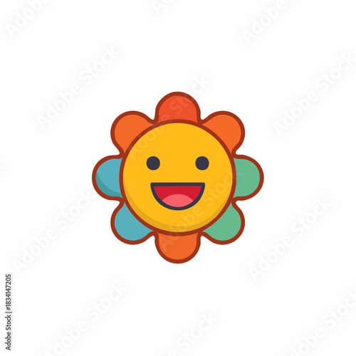Cute cartoon flower character with a happy smiling face and colorful petals illustration