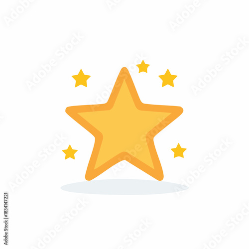 Bright yellow outlined star icon surrounded by little stars representing rating and achievement