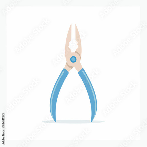 Blue Handled Long Nose Pliers Tool Vector Illustration Flat Design Icon