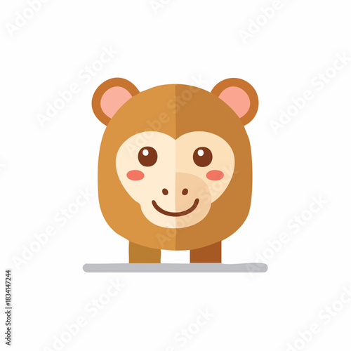 Cute cartoon monkey character with a happy smile. Simple flat vector illustration.