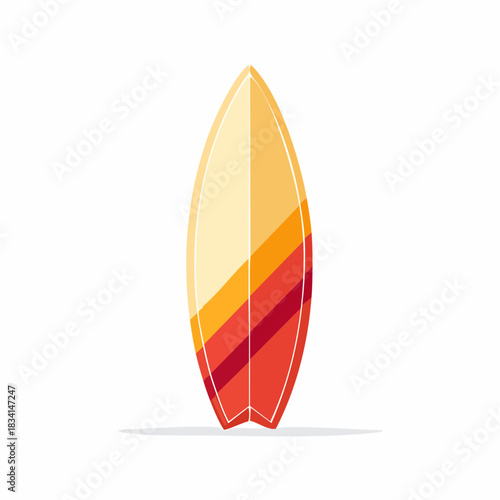 Isolated Vector Surfboard with Retro Sunset Color Stripe Design