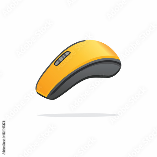 Modern yellow and grey computer mouse illustration with scroll wheel floating digitally