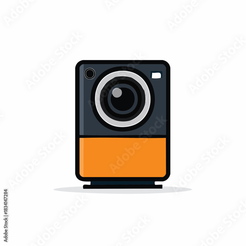 Rectangular Camera Graphic with Lens Flash and Orange Bottom Frame Illustration
