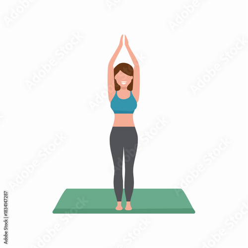 Smiling woman doing upward salute yoga pose on a mat female fitness exercise illustration