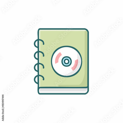 Audiobook spiral notebook with CD icon simple vector illustration