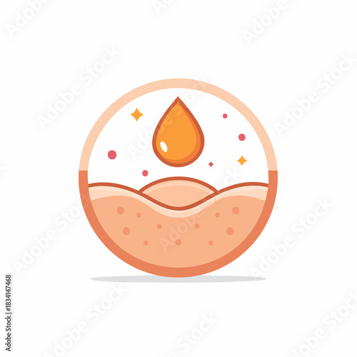 Skincare oil drop with vibrant sparkles nourishing stylized skin surface illustration