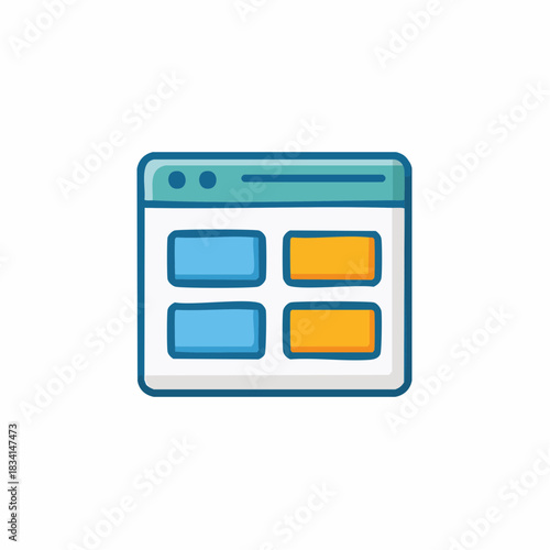 Colorful web browser window interface with a structured two by two grid layout