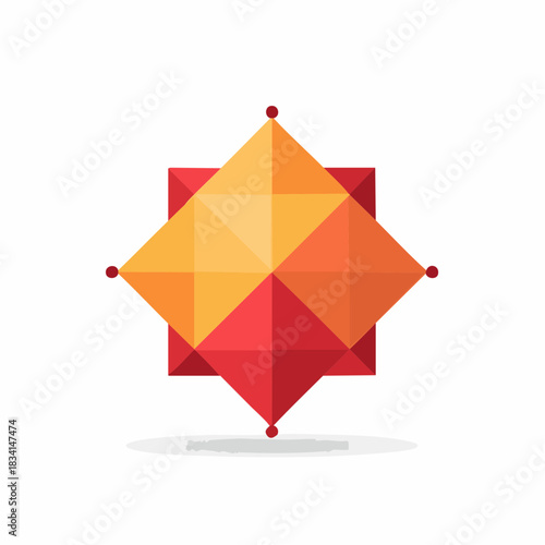 Vibrant multifaceted geometric star with warm red orange yellow color gradient and modern flat design