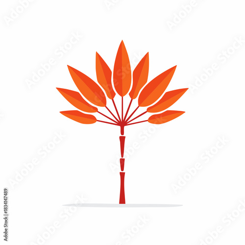 Stylized Orange Bamboo Tree Silhouette with Abstract Leaves and Subtle Shadow