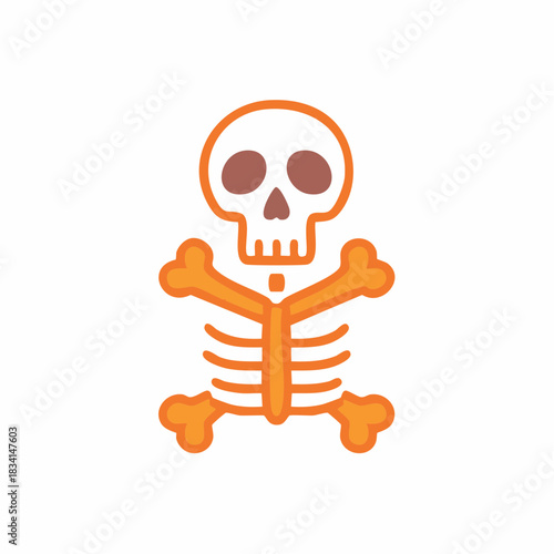 Spooky orange cartoon skeleton with a skull and crossbones symbol for Halloween