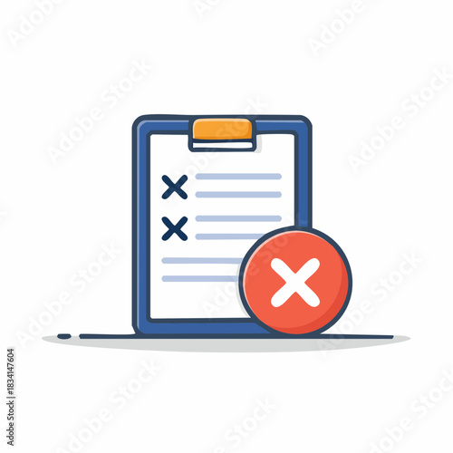 Clipboard document showing incorrect checklist tasks and a large red rejection mark icon