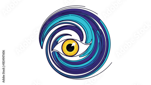 Vivid Eye of Vision: A captivating graphic design element, featuring a stylized eye at the center of a mesmerizing swirl of colors. Representing perception, focus, and creativity. 