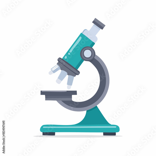 Illustration of a blue and gray microscope, scientific tool for research and learning, laboratory equipment for examination and magnification