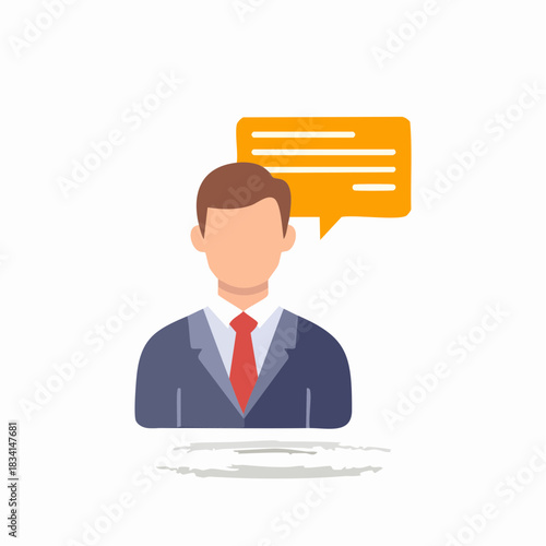 Businessman with a speech bubble conveying information or feedback