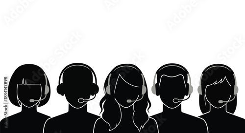 Customer service team support call center agents with headsets vector