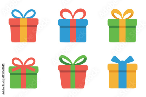 Colorful gift boxes set with bows and ribbons for holidays and celebrations