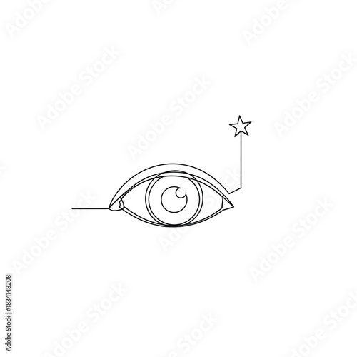 Eye gazing at star vision symbol continuous line art vector illustration