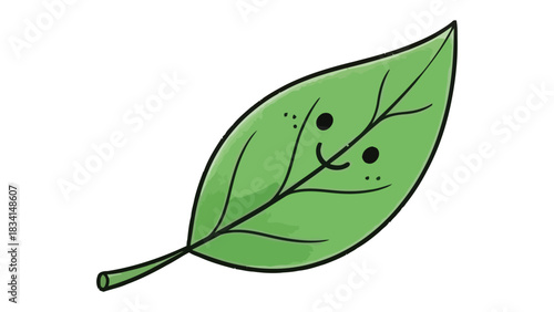 Cheerful Leaf Illustration: A vibrant illustration of a happy, smiling leaf, radiating joy and representing the beauty and positivity of nature.