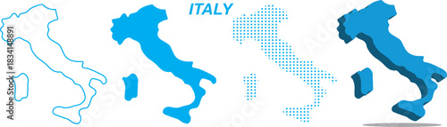Italy Map Vector Set, European Outline Silhouette Dotted 3D Solid Shapes, Italy Country Infographic Template, Editable EPS Italy Geography
