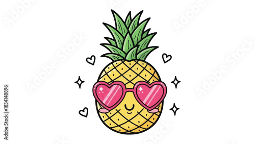 Cute Pineapple: This image features a delightful pineapple adorned with heart-shaped glasses. A fun, and charming illustration. 