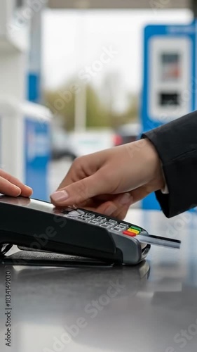 Close-up of contactless card payment at modern terminal.