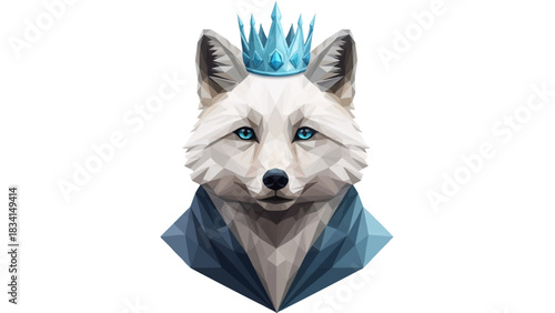 Elegant low-poly fox illustration with ice crown for a modern, sophisticated logo design or unique social media profile avatar for animal lovers