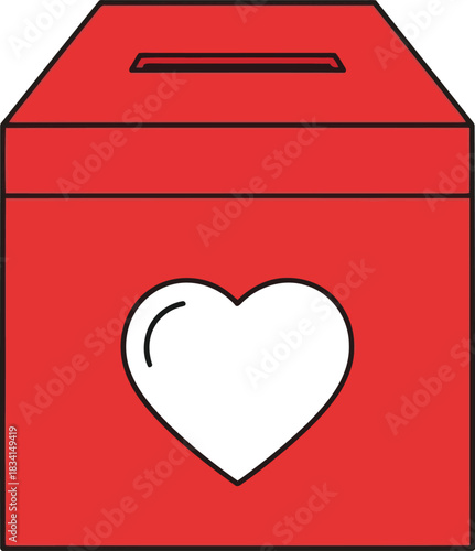 Red donation box with white heart symbol and slot vector
