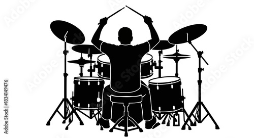 Drummer playing drums silhouette vector illustration stock image