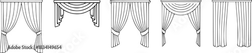 Collection of Line Art Illustrations of Various Curtain Styles and Drapes