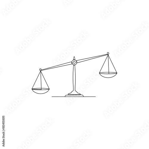 Unbalanced justice scales continuous line legal symbol vector illustration