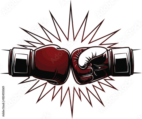 Two Red Boxing Gloves Colliding with Sharp Starburst Effect