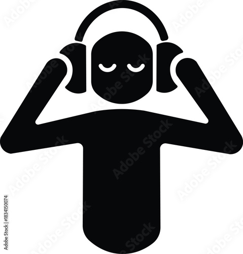 Headphones Silhouette Music Listener Audio Icon Listening Figure Black Graphic Sound Enjoyment Minimalist Design Person With Headphones Audio Symbol Vector Illustration
