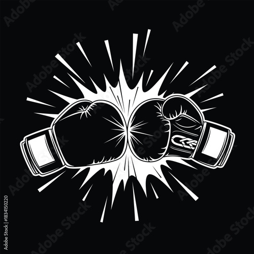Two white boxing gloves colliding with starburst effect