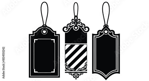 Vector black and white price tags labels design elements set isolated