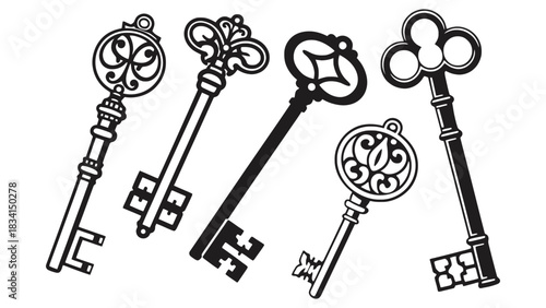 Vintage key collection antique keys vector design illustration