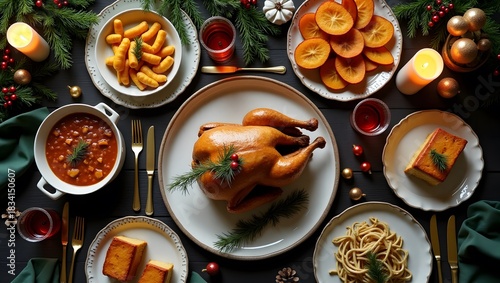 Wallpaper Mural Festive Holiday Feast | Christmas Table Decor & Traditional Dinner Spread Torontodigital.ca