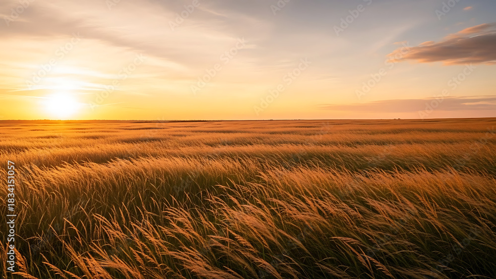 Obraz premium Sunset over a wheat field in the countryside