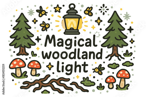 Magical Woodland Glow. Magical woodland light. Hand-drawn doodle illustration of Magical woodland light.